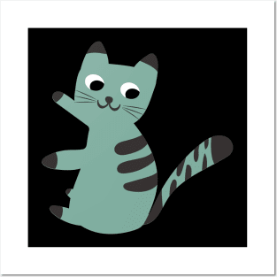 Cute cat childish print. Perfect for t-shirt, apparel, cards, poster, nursery decoration. Vector Illustration Posters and Art